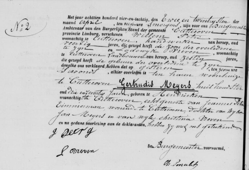 Document de décès de Gertrude MEYERS
