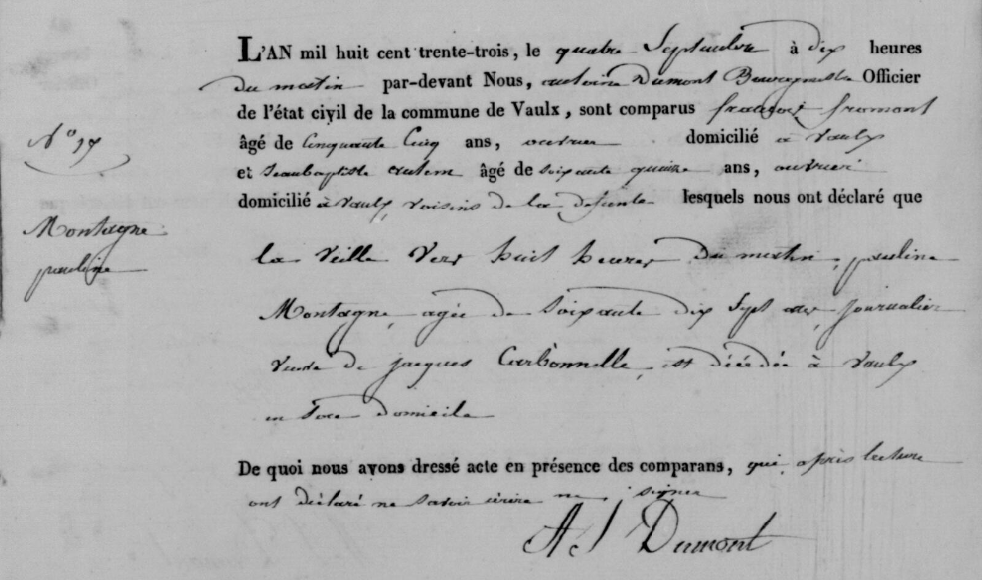 Document de décès de Apolline MONTAGNE