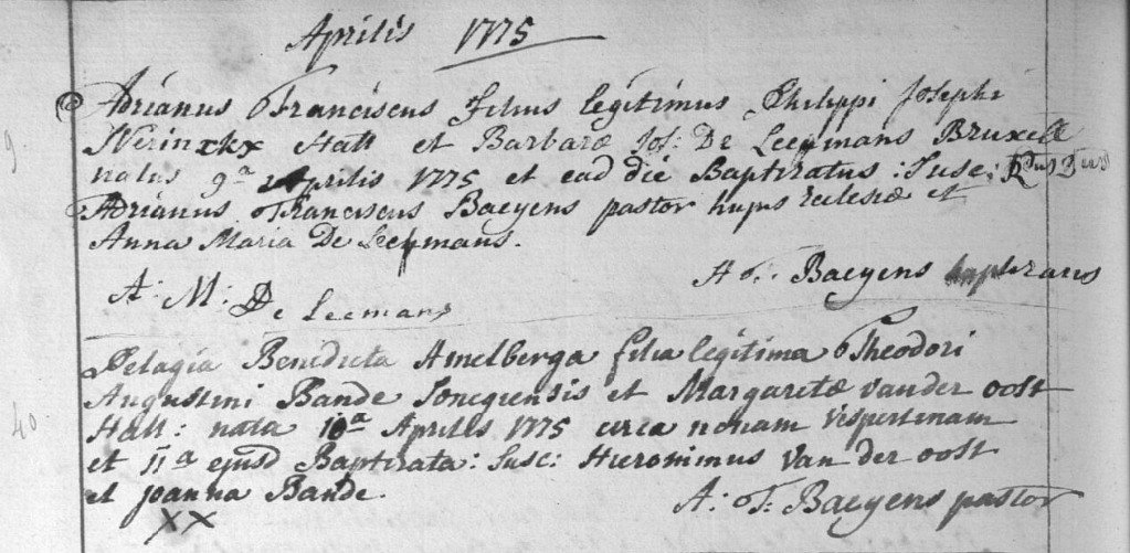 Acte de naissance de Adrien François NERINCKX