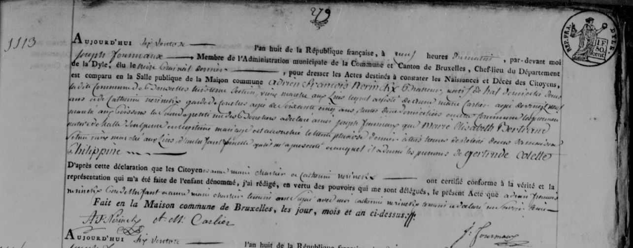 Acte de naissance de Colette Gertrude Joseph NERINCKX