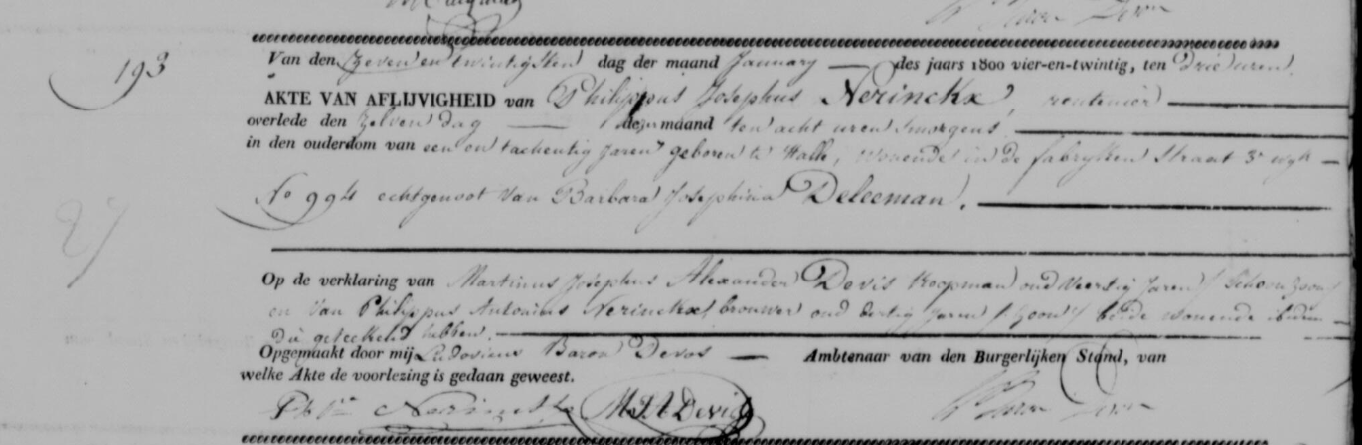 Document de décès de Philippe Joseph NERINCKX