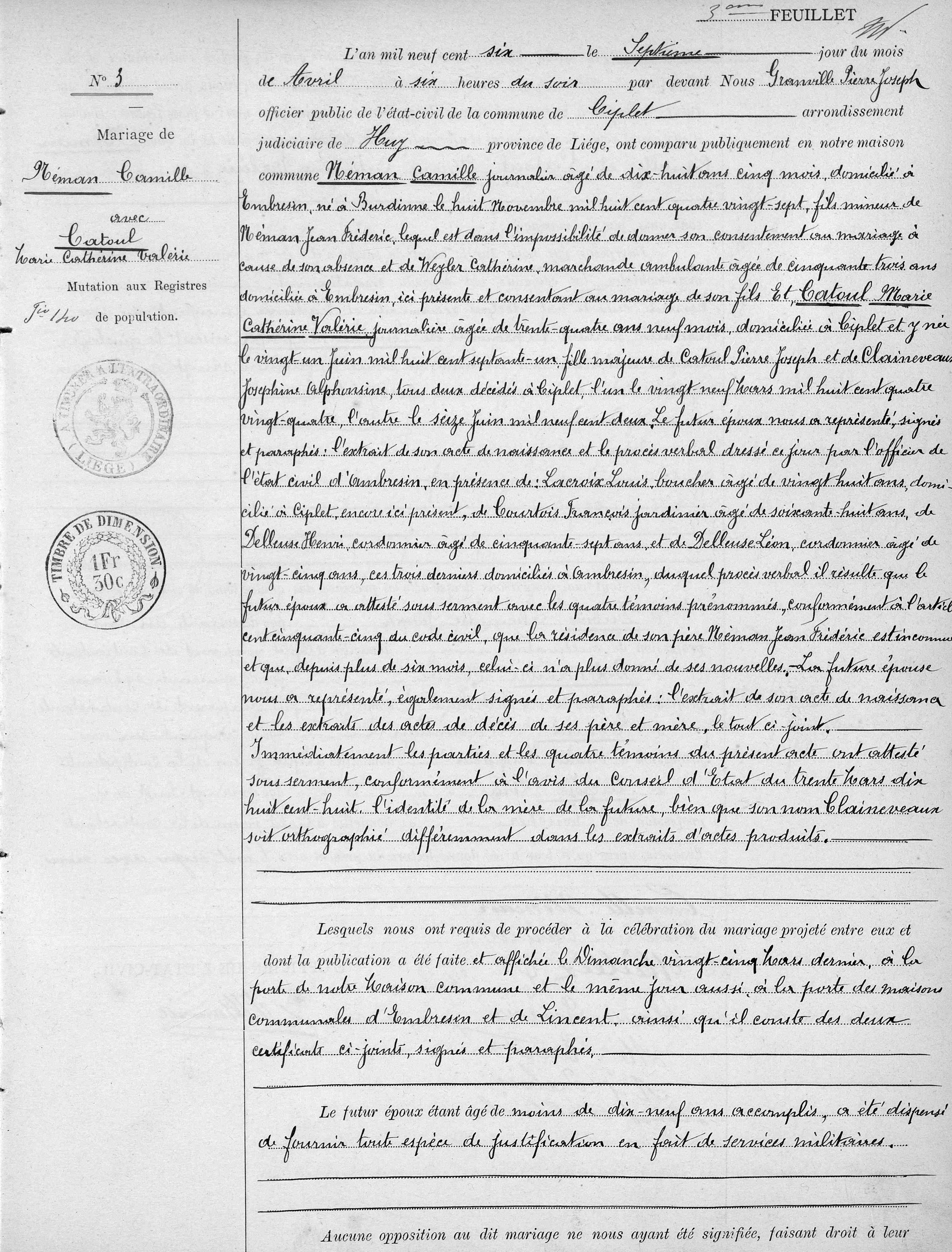 Document numérisé de mariage