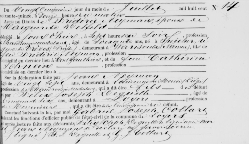 Acte de naissance de Frédéric NEYMAN