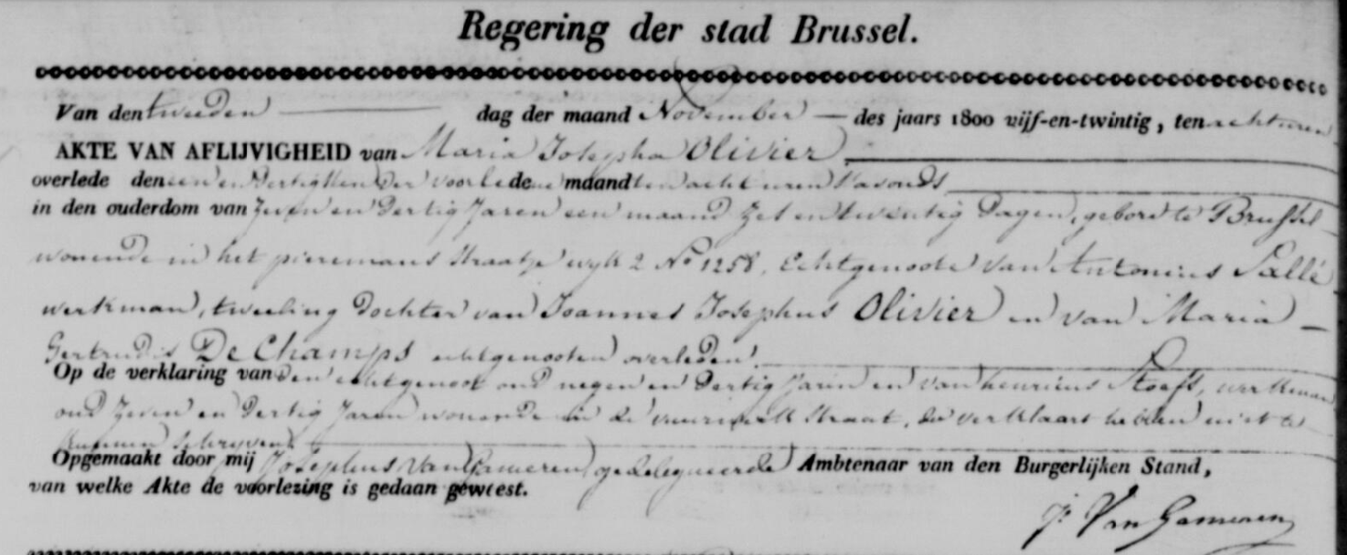 Document de décès de Marie Joseph OLIVIER