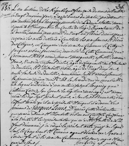 Acte de naissance de Jacques Louis ORBAN