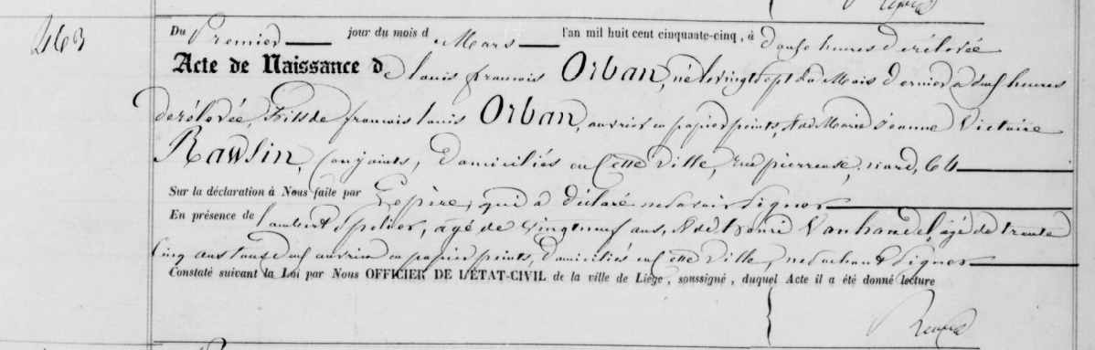 Acte de naissance de Louis Francois ORBAN ***