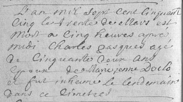 Document de décès de Charles PAQUE