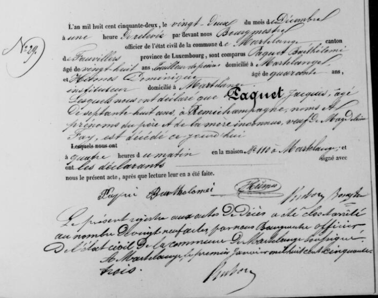 Document de décès de Jacques PAQUET