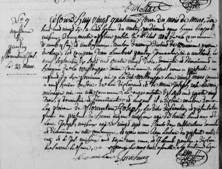 Acte de naissance de Florentine Joseph PAULIN