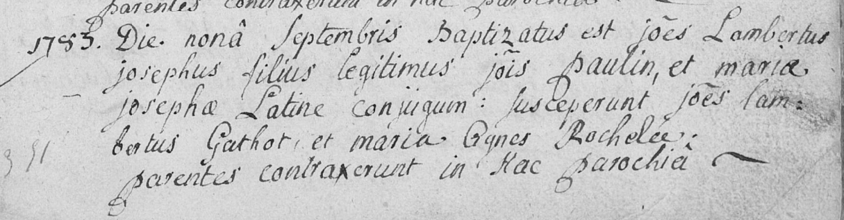 Acte de naissance de Jean Lambert Joseph PAULIN