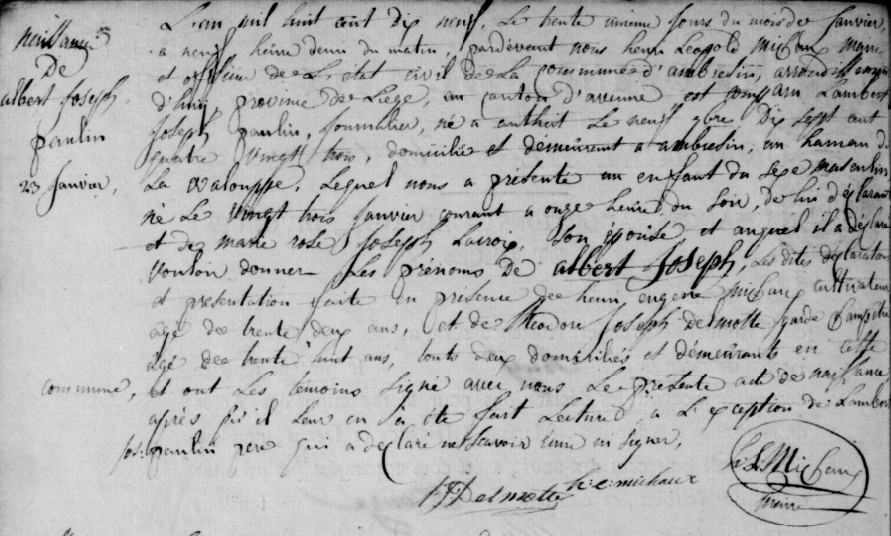 Acte de naissance de Albert Joseph PAULIN