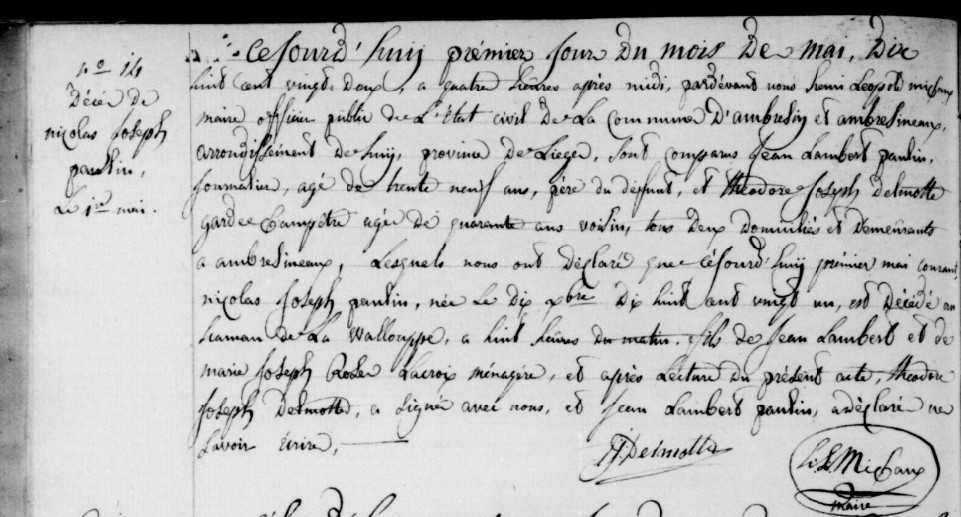 Document de décès de Nicolas Joseph PAULIN
