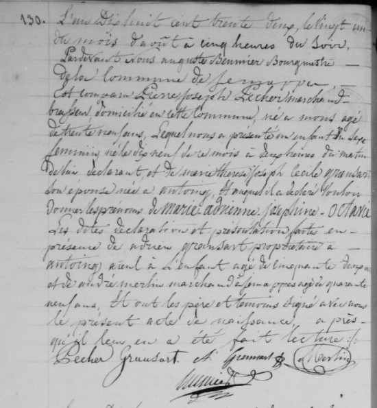 Acte de naissance de Adrienne Marie Joseph Pecher