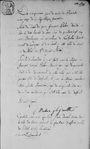 Document de décès de Jean François Pecher