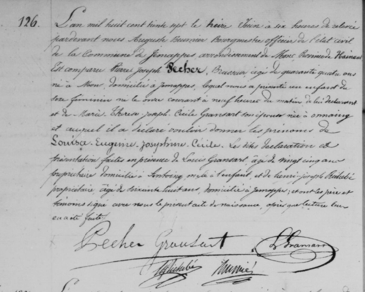 Acte de naissance de Louisa, Eugènie, Joséphine, Cécile Pecher