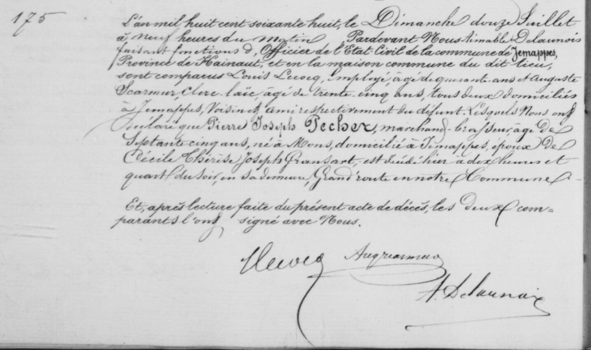 Document de décès de Pierre Joseph Pecher