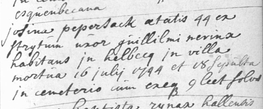 Document de décès de Josine PEPERSACK