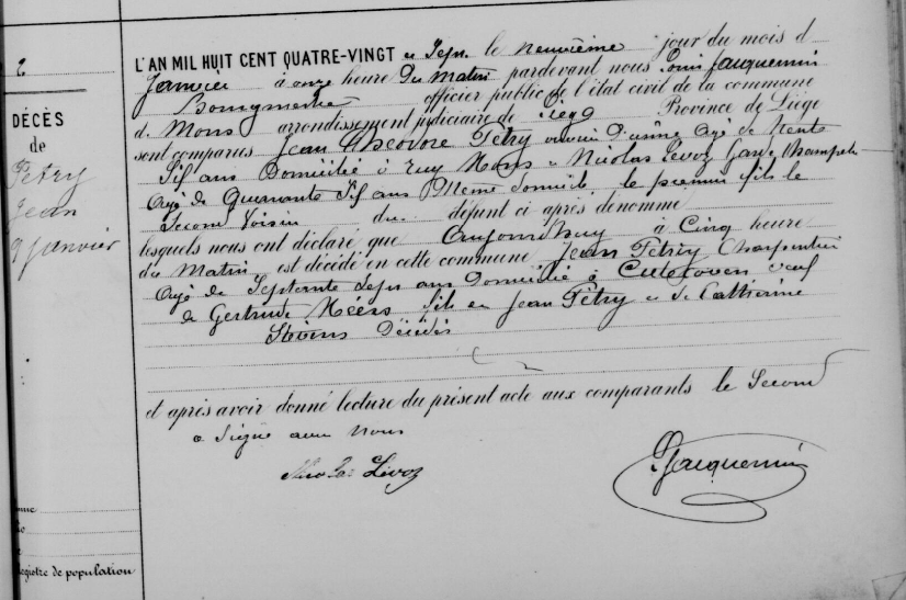 Document de décès de Joannes PETRY