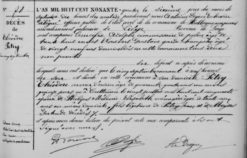 Acte de naissance de Théodore PETRY