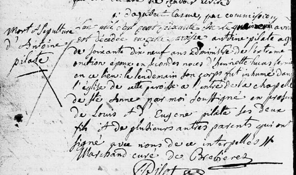Document de décès de Antoine François PILAT