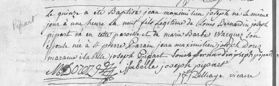 Acte de naissance de Jean Maximilien Joseph PIPART