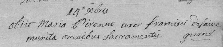 Document de décès de Marie PIRENNE