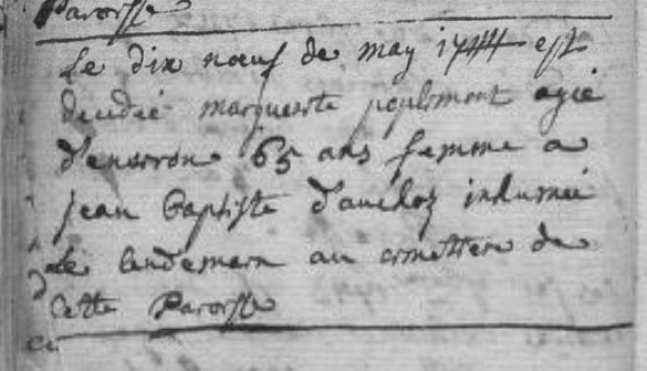 Document de décès de Marie Marguerite POPLIMONT