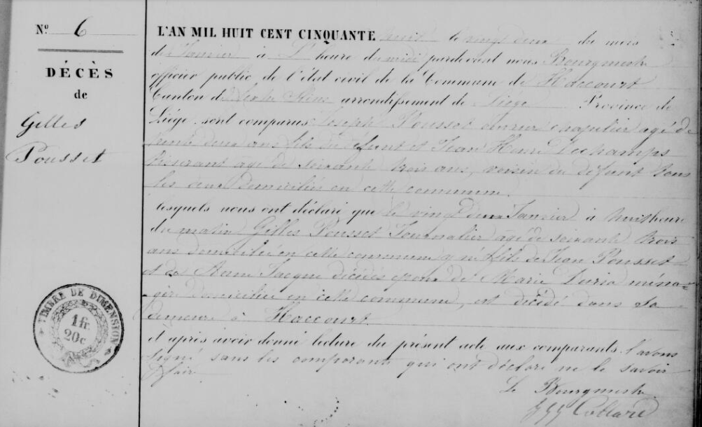 Document de décès de Gilles POUSSET