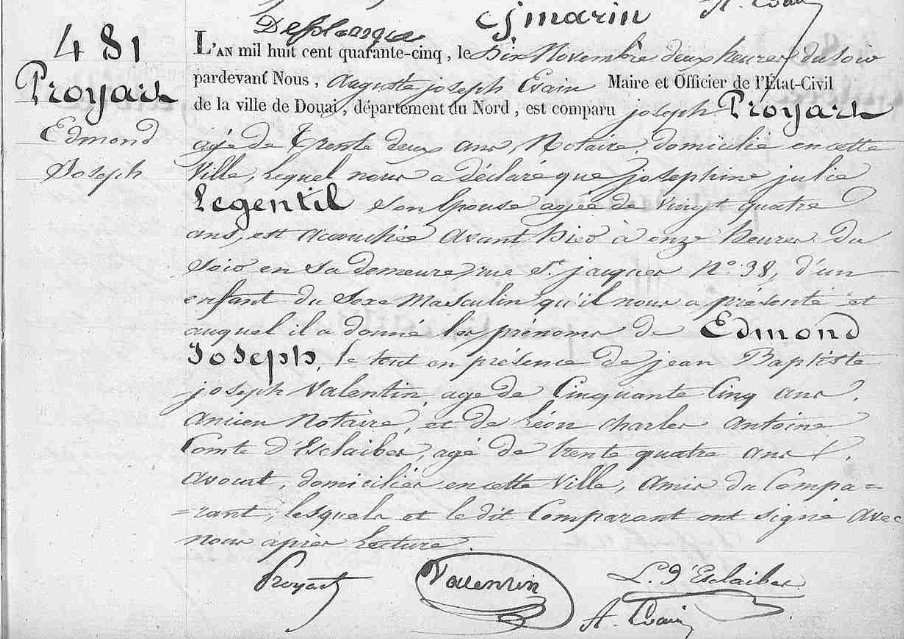 Acte de naissance de Edmond Joseph PROYART
