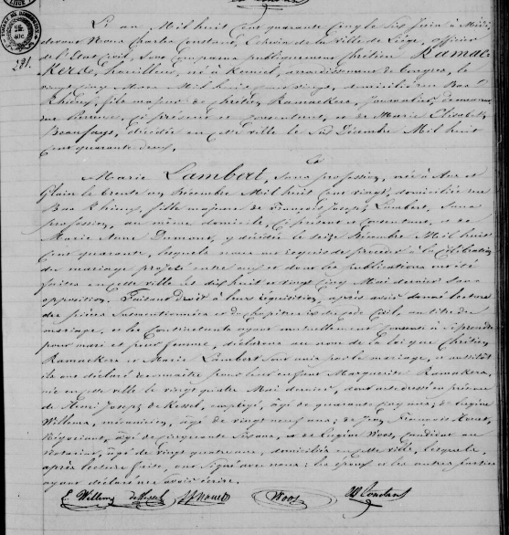 Document numérisé de mariage