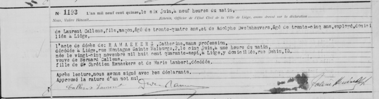 Document de décès de Catherine RAMACKERS