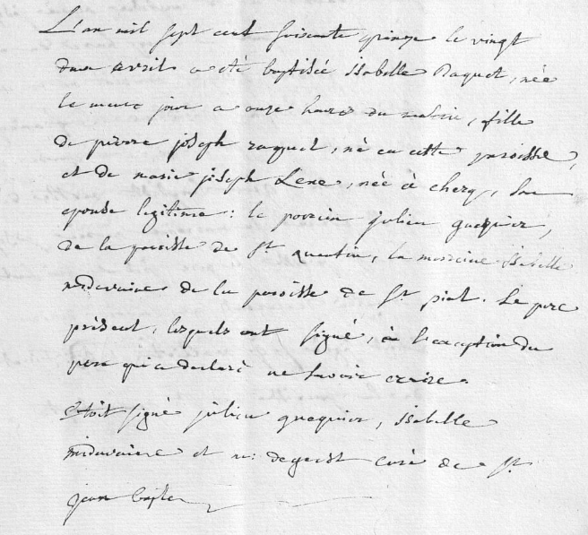 Acte de naissance de Isabelle RAQUET