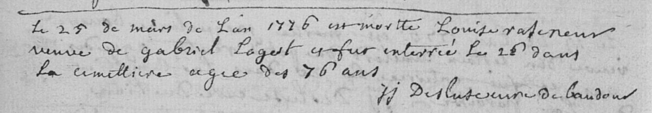 Document de décès de Marie Louise RASSENEUR