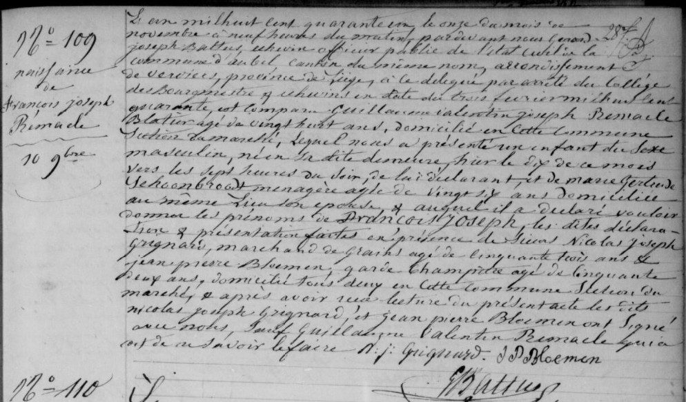 Acte de naissance de François Joseph REMACLE