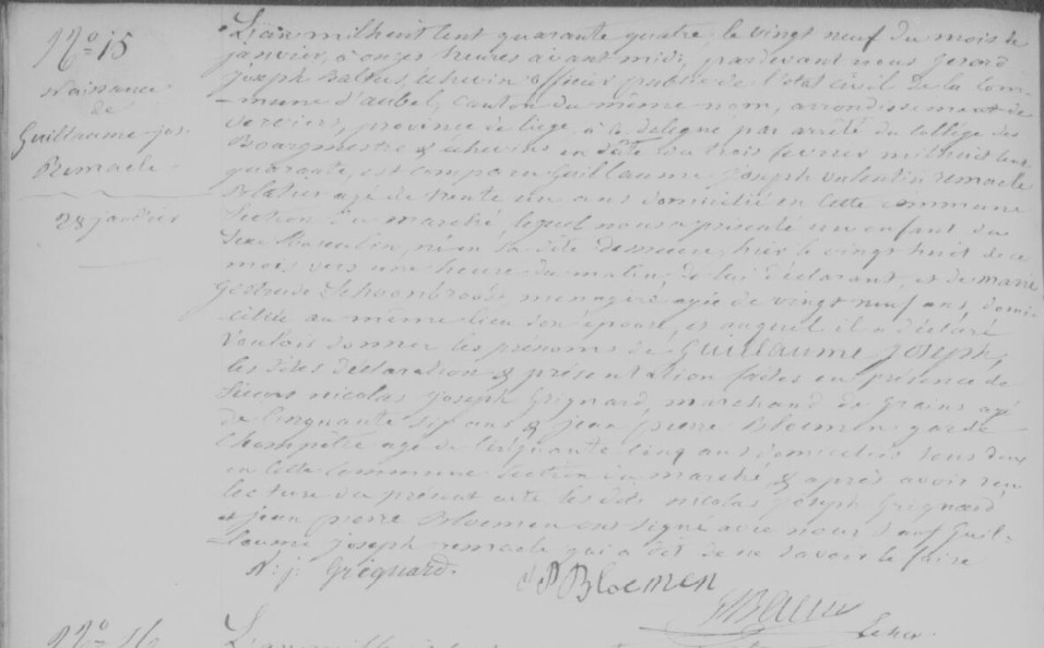 Acte de naissance de Guillaume Joseph REMACLE