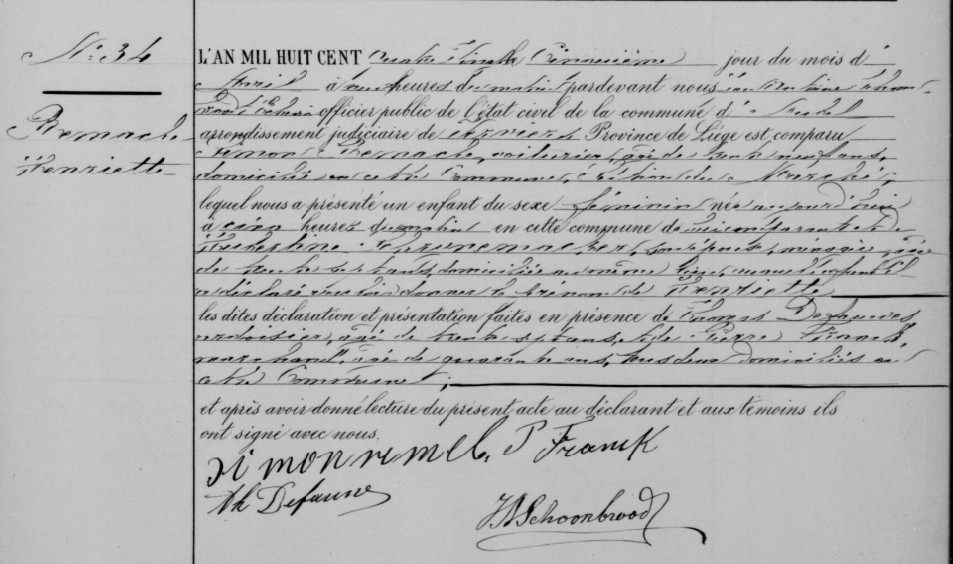 Acte de naissance de Henriette REMACLE