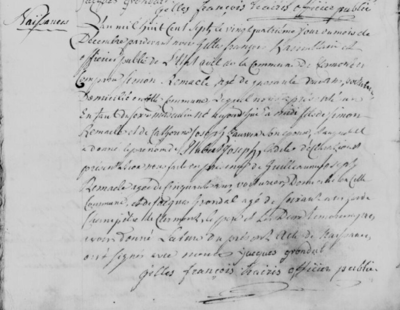 Acte de naissance de Hubert Joseph REMACLE