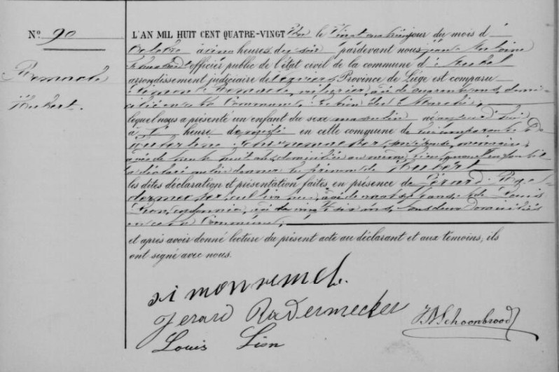 Acte de naissance de Hubert REMACLE