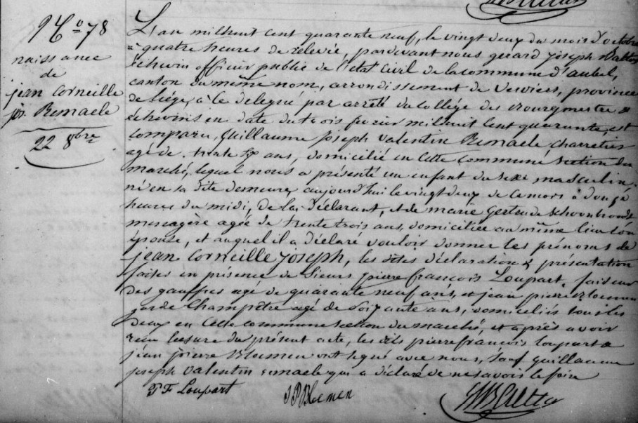 Acte de naissance de Jean Corneille Joseph REMACLE