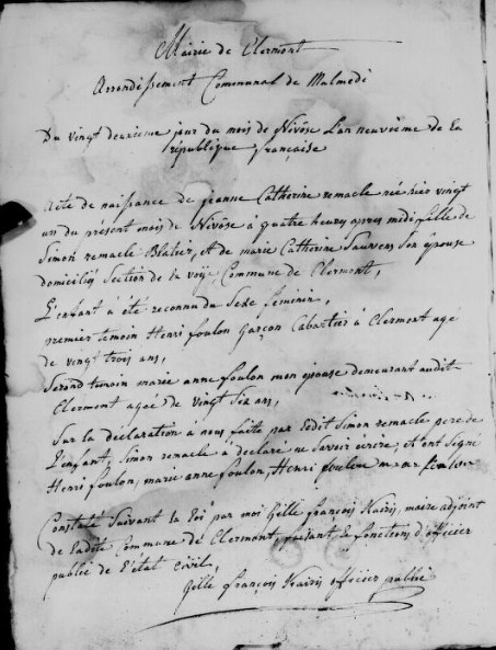 Acte de naissance de Jeanne Catherine REMACLE