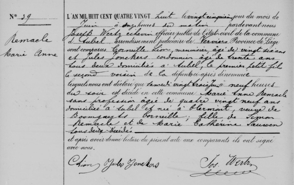 Acte de naissance de Marie Anne REMACLE