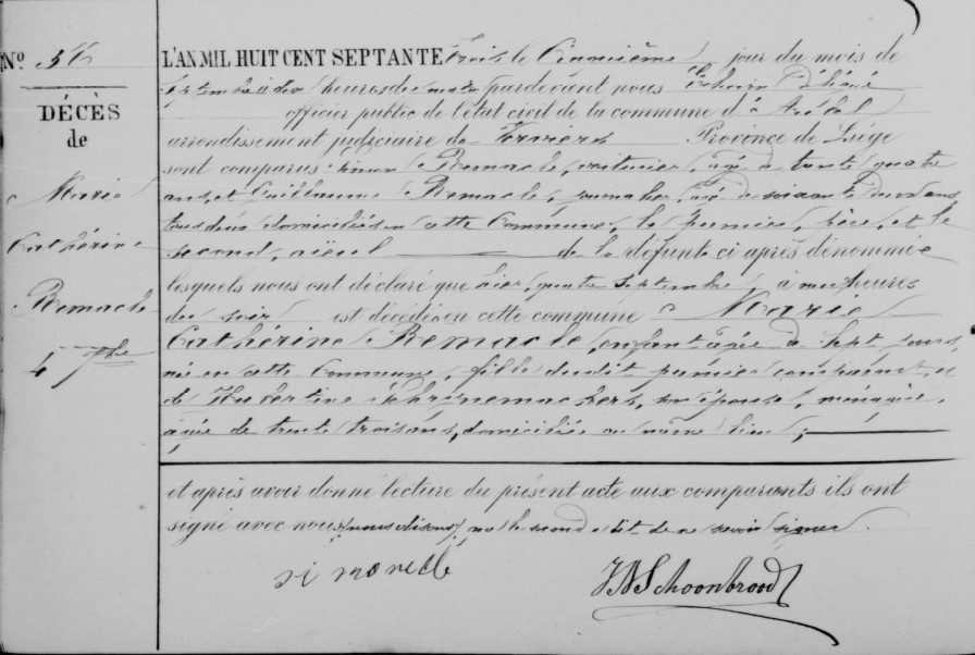 Document de décès de Marie Catherine REMACLE