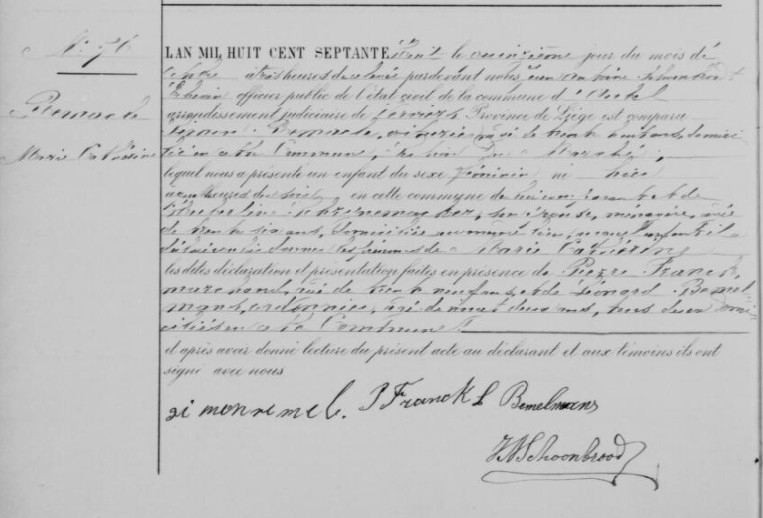 Acte de naissance de Marie Catherine REMACLE