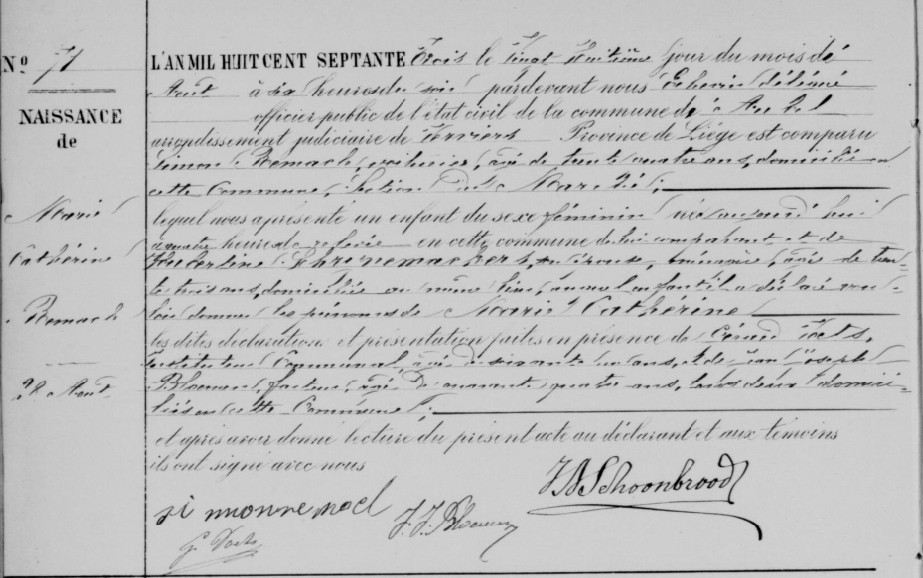 Acte de naissance de Marie Catherine REMACLE