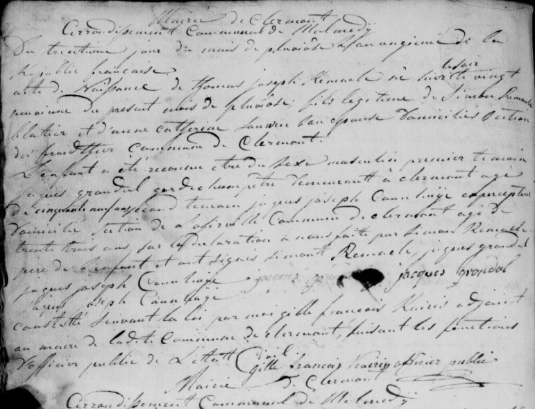 Acte de naissance de Thomas Joseph REMACLE