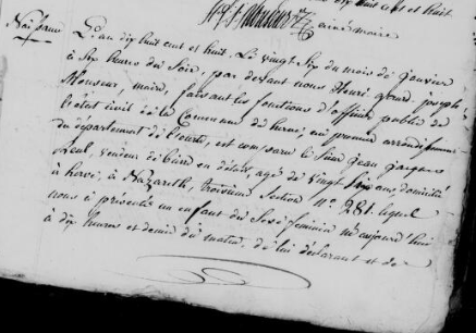 Acte de naissance de Marie Catherine Francoise REUL