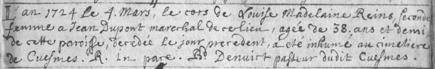 Document de décès de Louise Madeleine RHEINS (REINS)