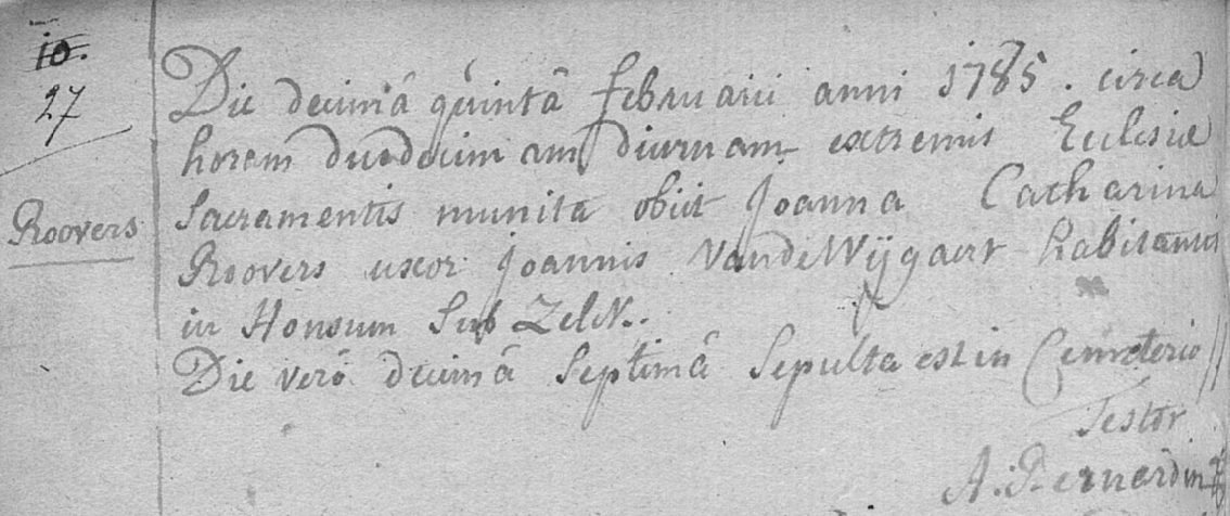 Acte de naissance de Joanna Catharine ROOVERS