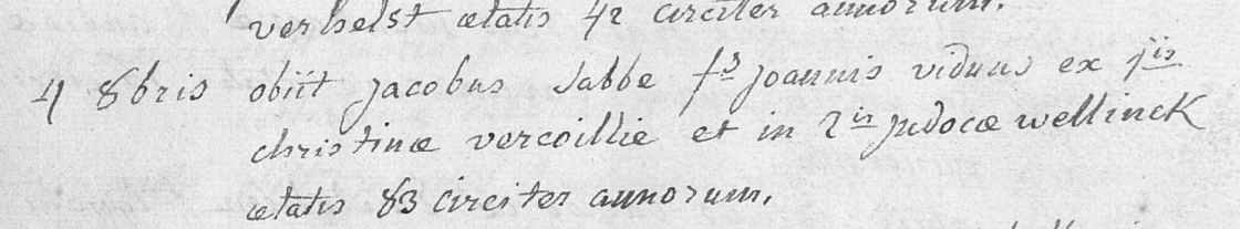 Document de décès de Jacobus SABBE