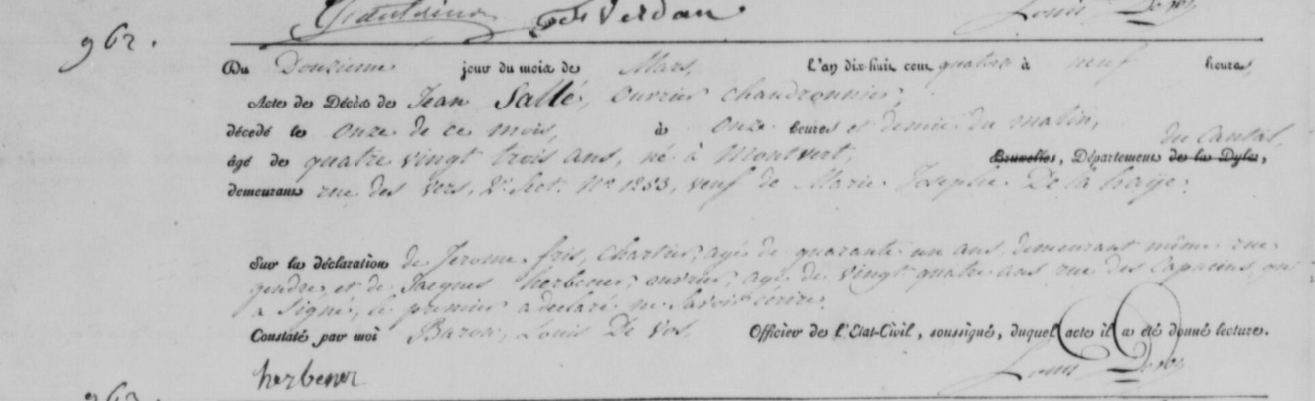 Document de décès de Jean Joseph SALLE
